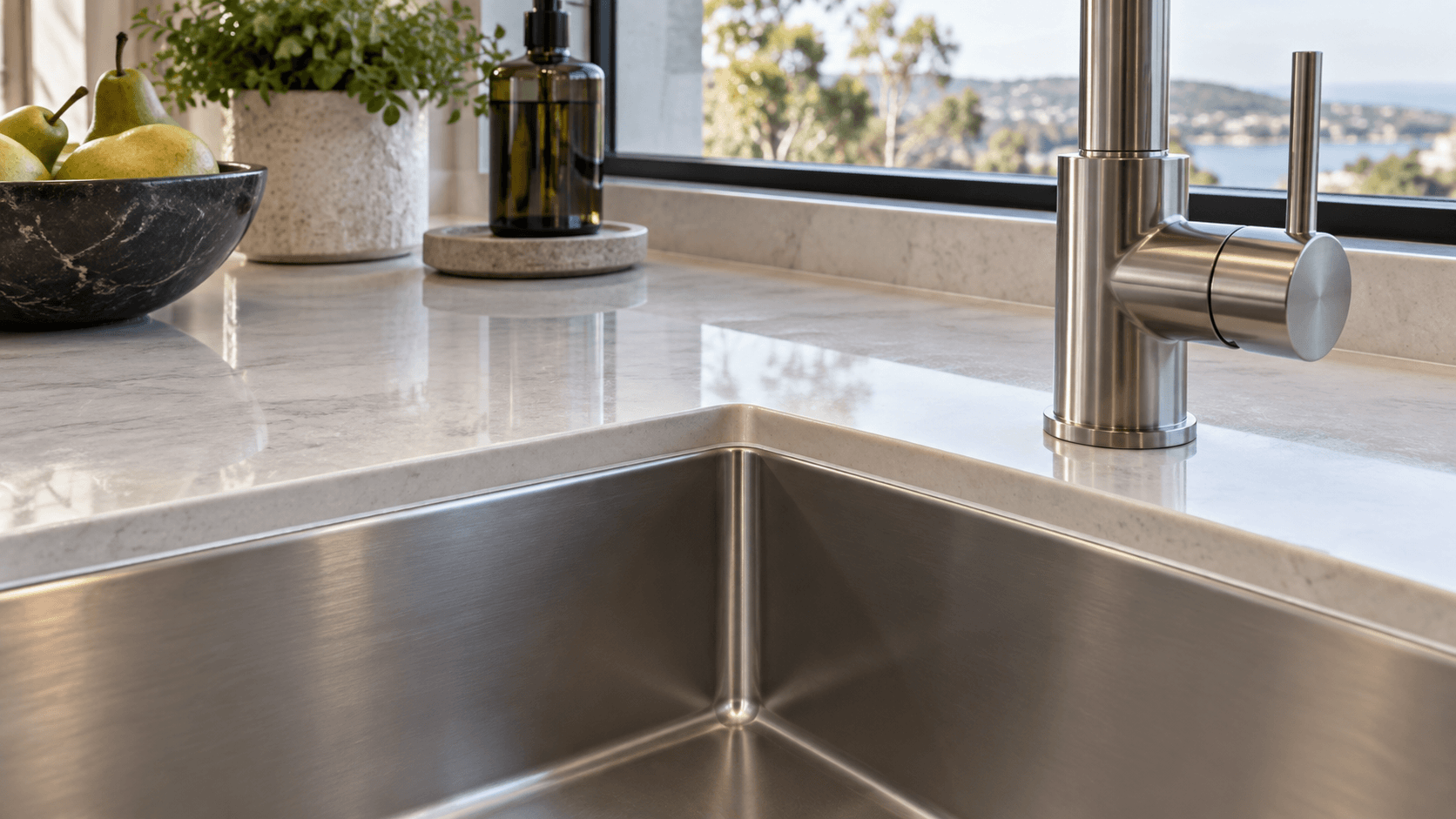 Silicone sealing along a kitchen benchtop and splashback